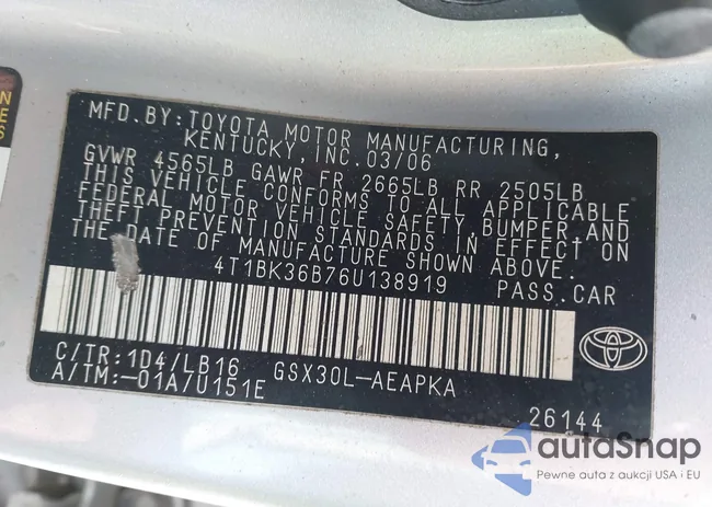 4T1BK36B76U138919: 44134441