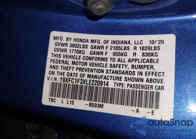 19XFC1F3XLE220914: 44135613