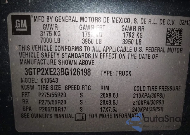 3GTP2XE23BG126198: 44135655