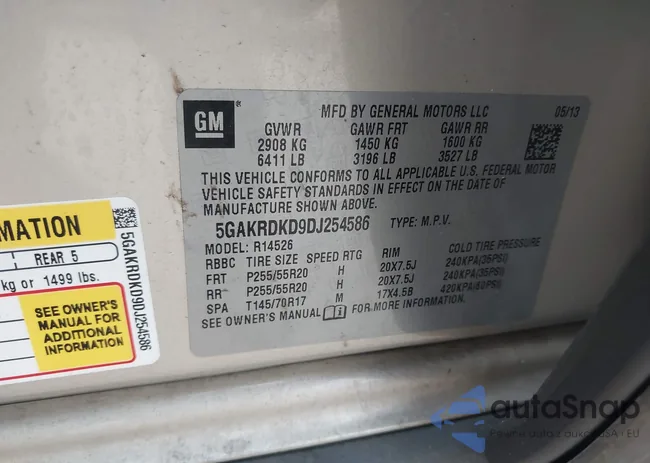 5GAKRDKD9DJ254586: 44135874