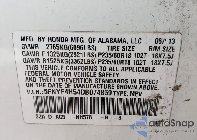 5FNYF4H54DB074859: 44135148