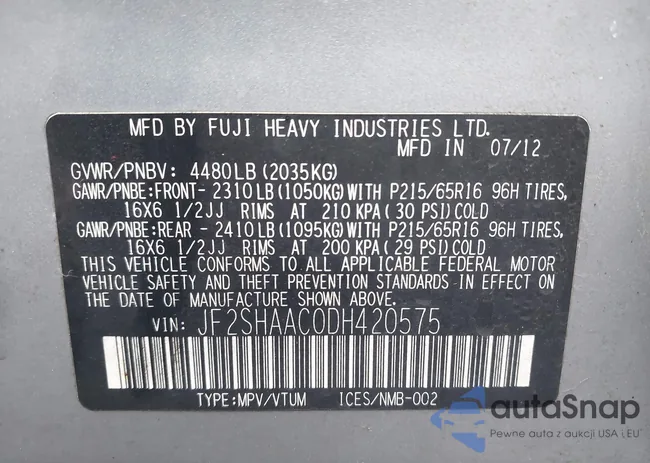 JF2SHAAC0DH420575: 44135157