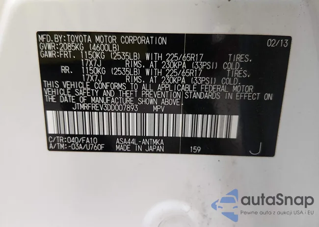 JTMRFREV3DD007893: 44135362