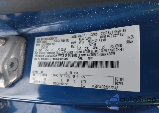 1FMCU9GD1HUE88907: 44136998