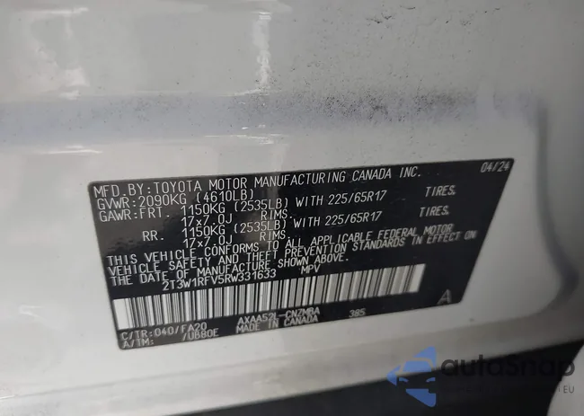 2T3W1RFV5RW331633: 44137048