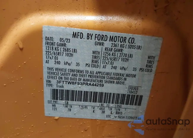 3FTTW8F93PRA44259: 44136105