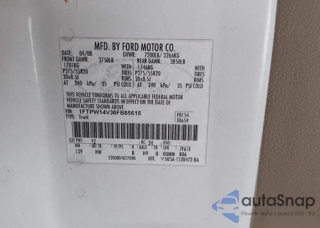 1FTPW14V38FB85615: 44136270