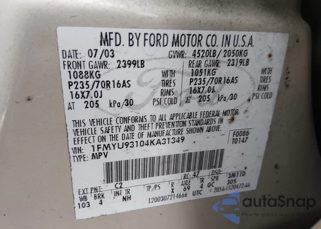 1FMYU93104KA31349: 44136305