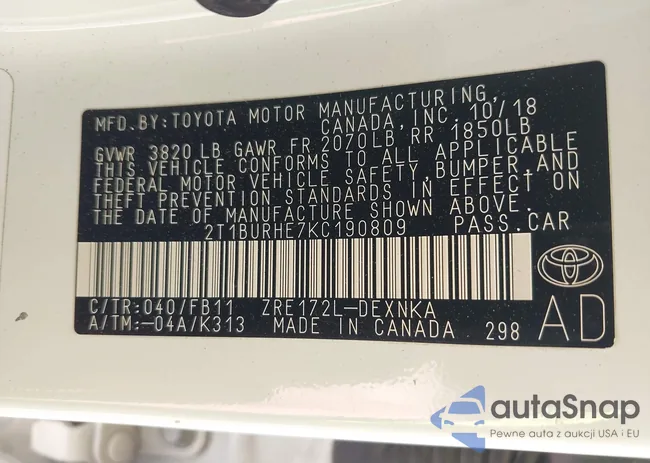 2T1BURHE7KC190809: 44136313