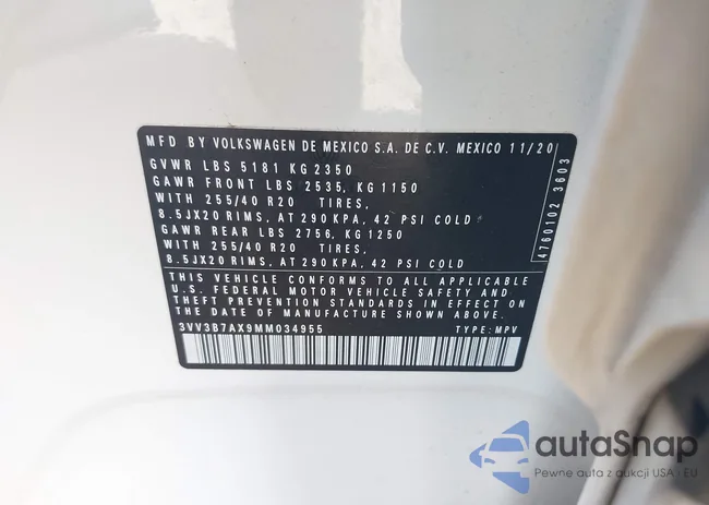 3VV3B7AX9MM034955: 44136357