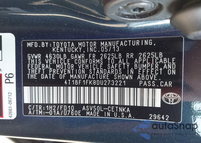 4T1BF1FK8DU273221: 44136423