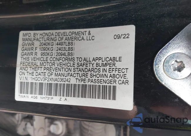 1HGCV3F2XNA036242: 44137832