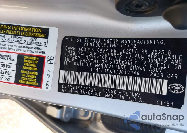 4T1BF1FK0CU042148: 44137116