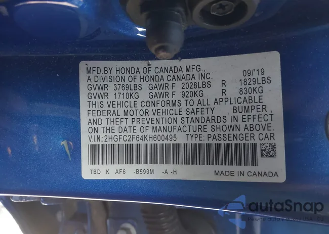 2HGFC2F64KH600495: 44137332