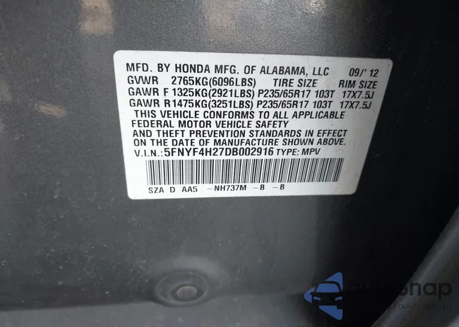 5FNYF4H27DB002916: 44137468