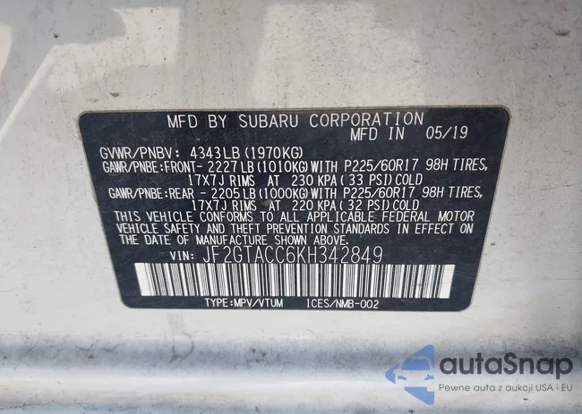 JF2GTACC6KH342849: 44138670