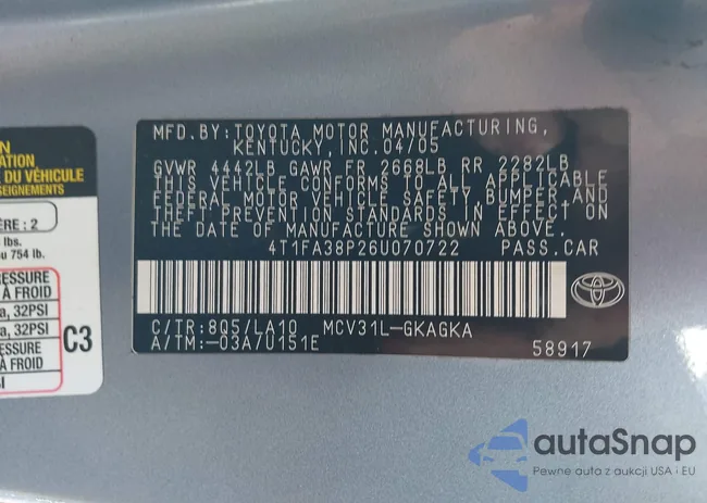 4T1FA38P26U070722: 44138766