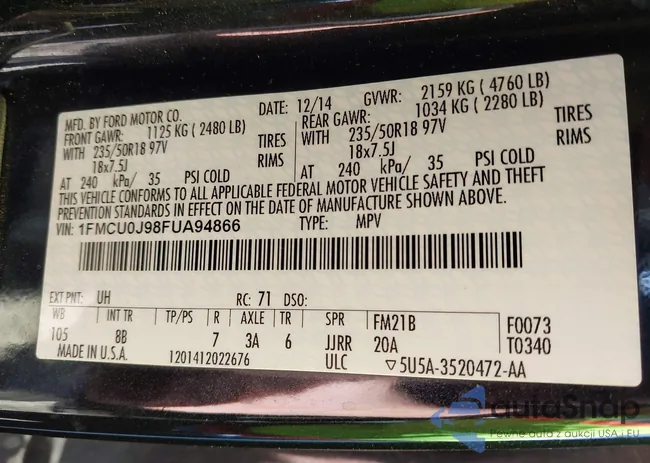 1FMCU0J98FUA94866: 44138806