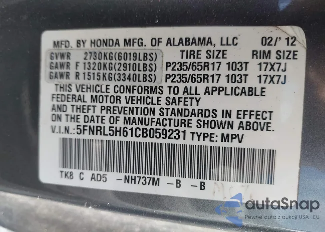 5FNRL5H61CB059231: 44138895