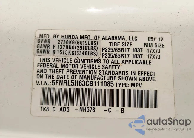 5FNRL5H63CB111085: 44138983