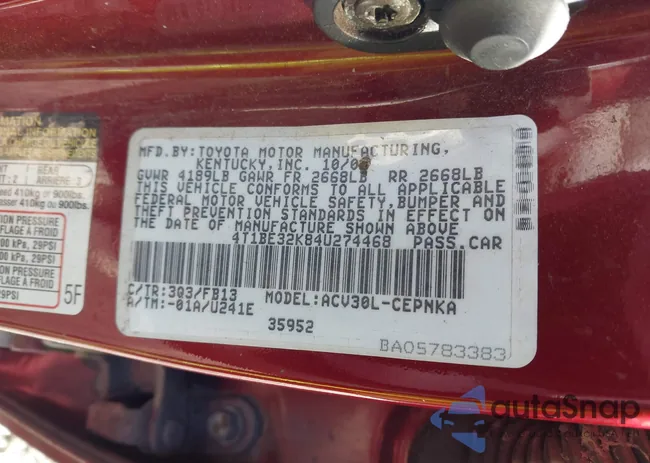 4T1BE32K84U274468: 44139578