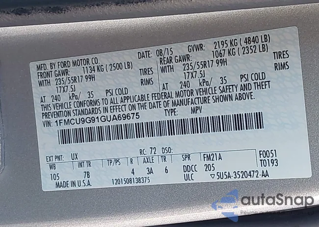 1FMCU9G91GUA69675: 44139721