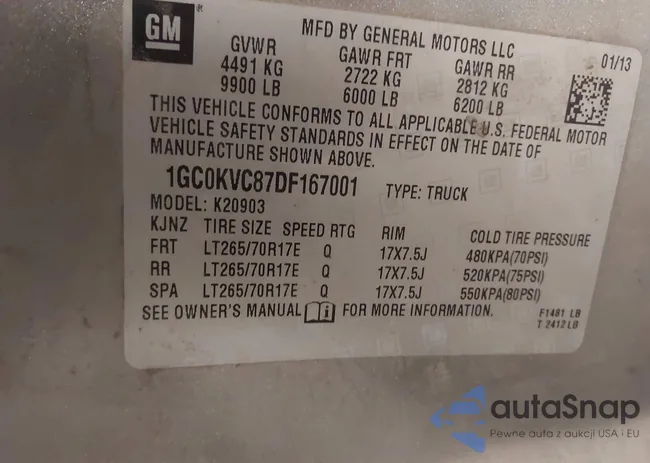 1GC0KVC87DF167001: 44139986