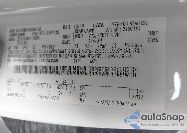 1FMCU0G67LUA24249: 44140001