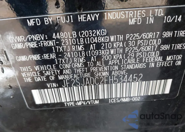 JF2SJADC2FH534452: 44140042