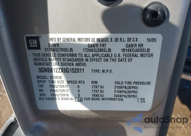 3GNEK12ZX6G152011: 44139451