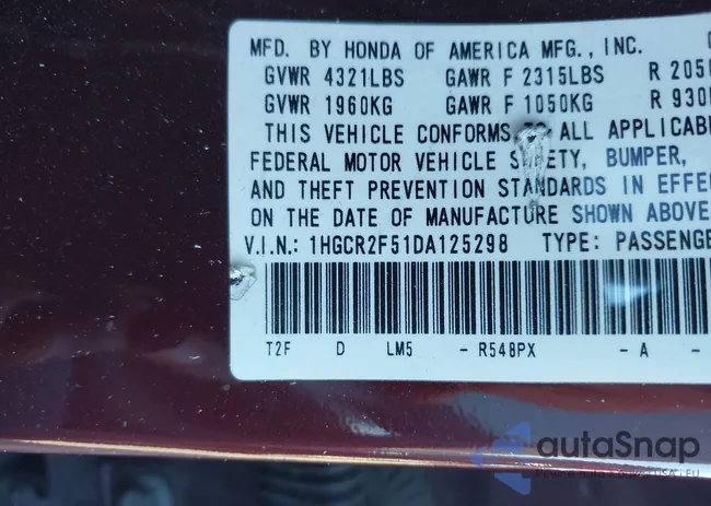 1HGCR2F51DA125298: 44140961