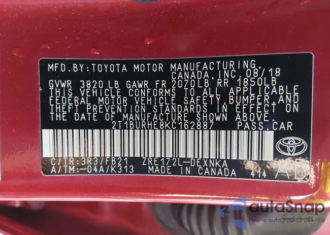 2T1BURHE8KC162887: 44141057