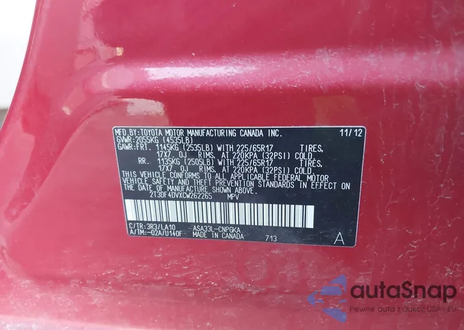 2T3DF4DVXCW262265: 44140088