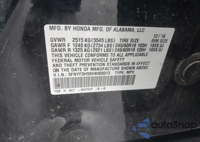 5FNYF5H55HB005013: 44140430