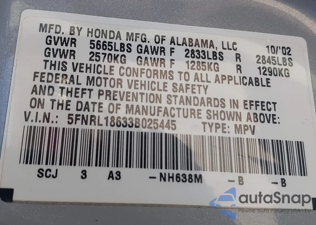 5FNRL18633B025445: 44141689