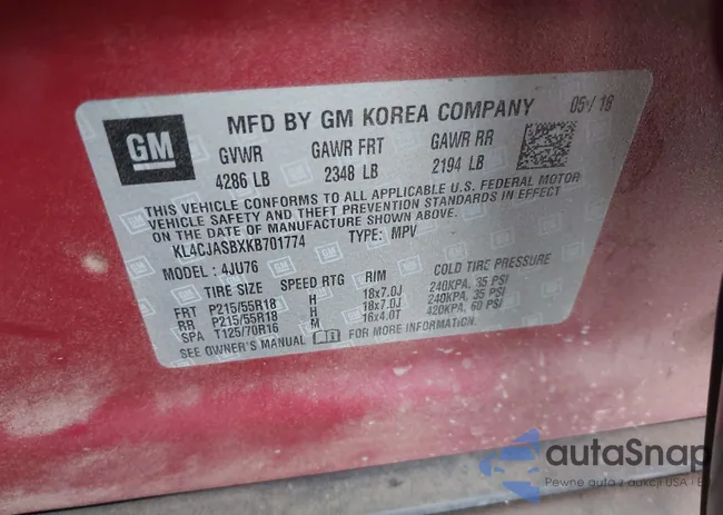 KL4CJASBXKB701774: 44141799