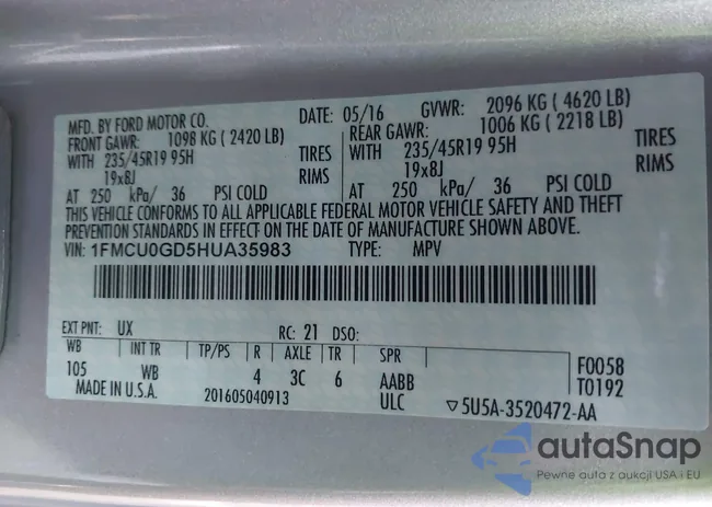 1FMCU0GD5HUA35983: 44141813