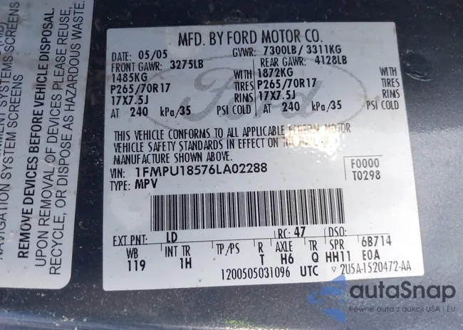 1FMPU18576LA02288: 44141842