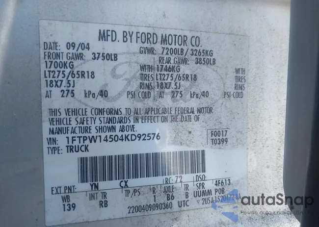 1FTPW14504KD92576: 44141359