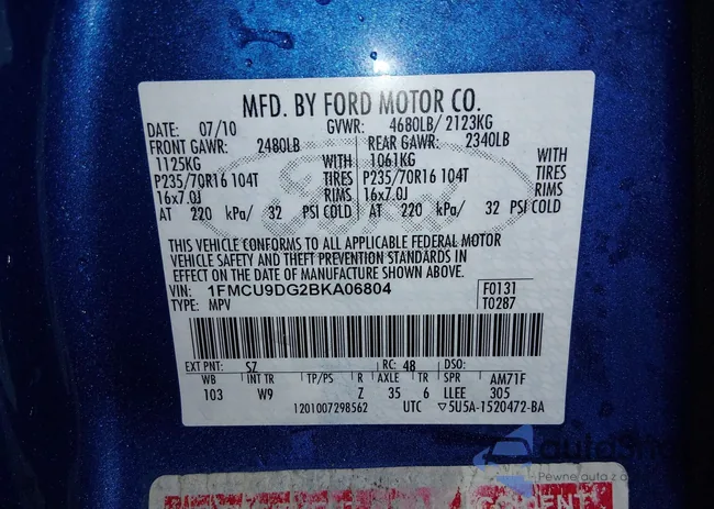 1FMCU9DG2BKA06804: 44142985