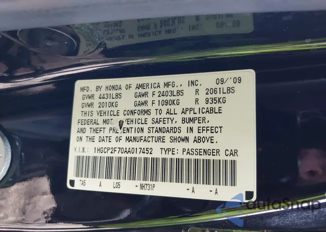 1HGCP2F70AA017452: 44143034