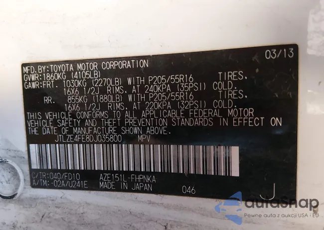 JTLZE4FE8DJ035800: 44142105