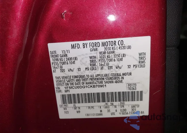 1FMCU0DG1CKB70901: 44142205