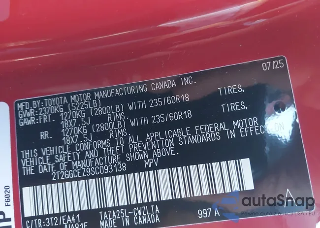 2T2GGCEZ9SC093138: 44143766