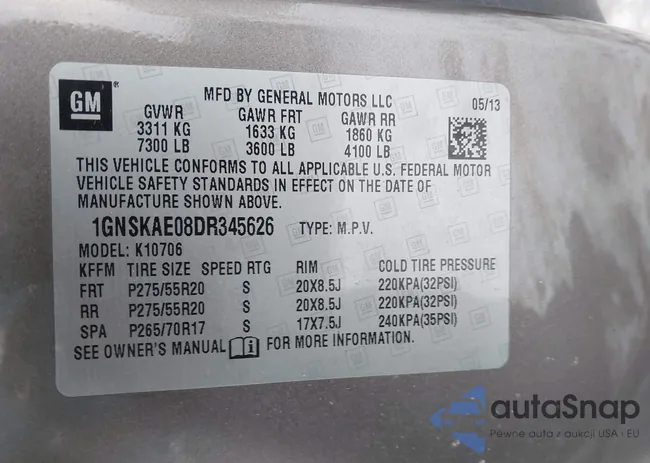 1GNSKAE08DR345626: 44143794