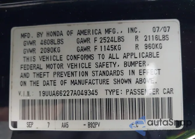 19UUA66227A049345: 44143863