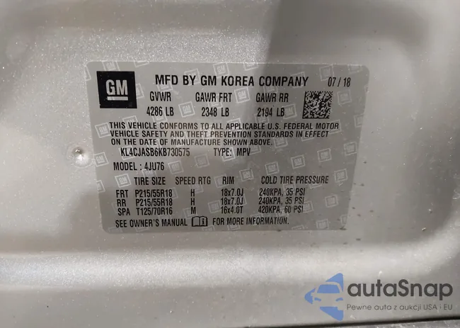 KL4CJASB6KB730575: 44143900