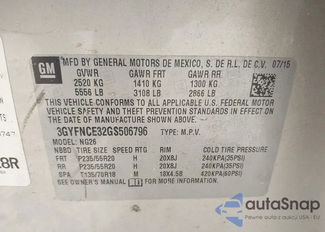 3GYFNCE32GS506796: 44143916