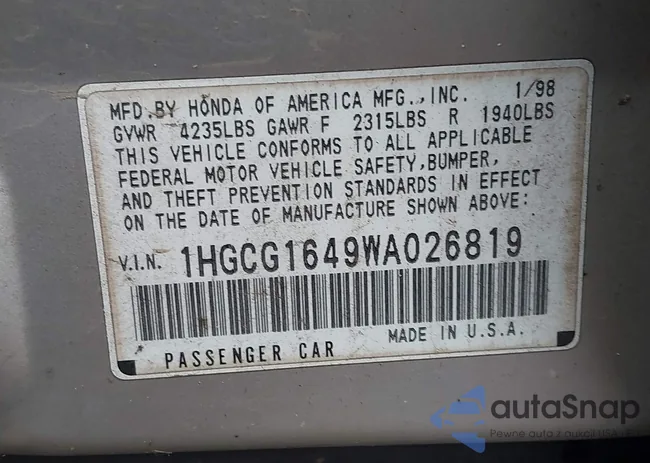 1HGCG1649WA026819: 44143162