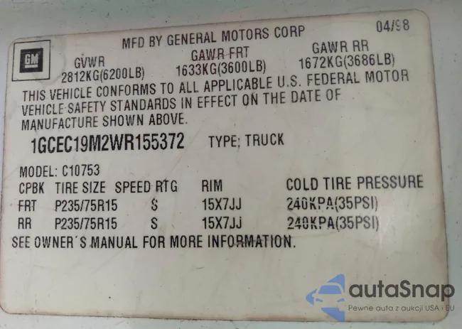 1GCEC19M2WR155372: 44143222